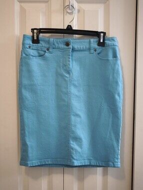 NWT Talbots Blue Women's Cotton Denim Pencil Skirt